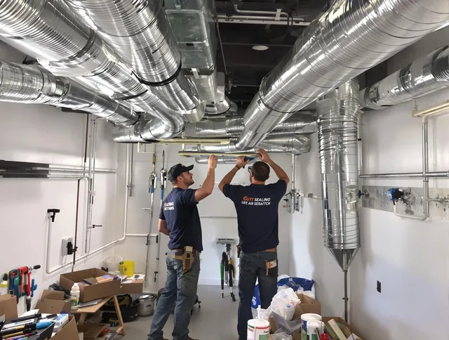 Swampscott Air Duct Cleaning technician applying professional duct sealing solutions in Swampscott