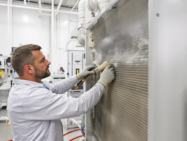 Swampscott Air Duct Cleaning technician performing precision commercial coil cleaning at a Swampscott business
