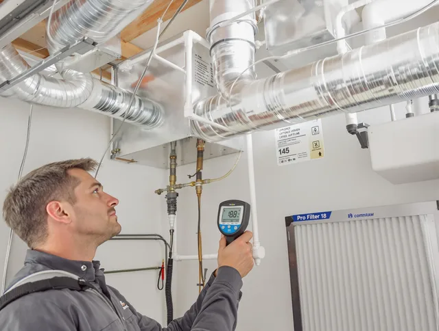 Swampscott Air Duct Cleaning expert conducting detailed filter system inspection using diagnostic tools in Swampscott