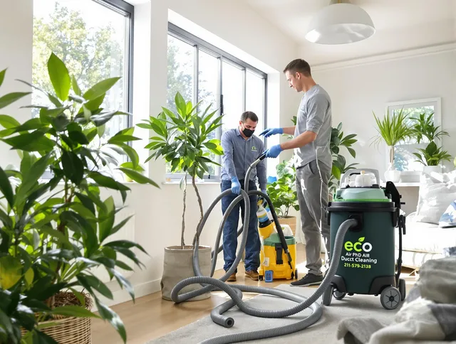 Swampscott Air Duct Cleaning technician performing eco-friendly duct cleaning using sustainable methods in Swampscott