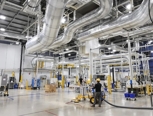 Swampscott Air Duct Cleaning team performing comprehensive industrial duct cleaning at a large facility in Swampscott